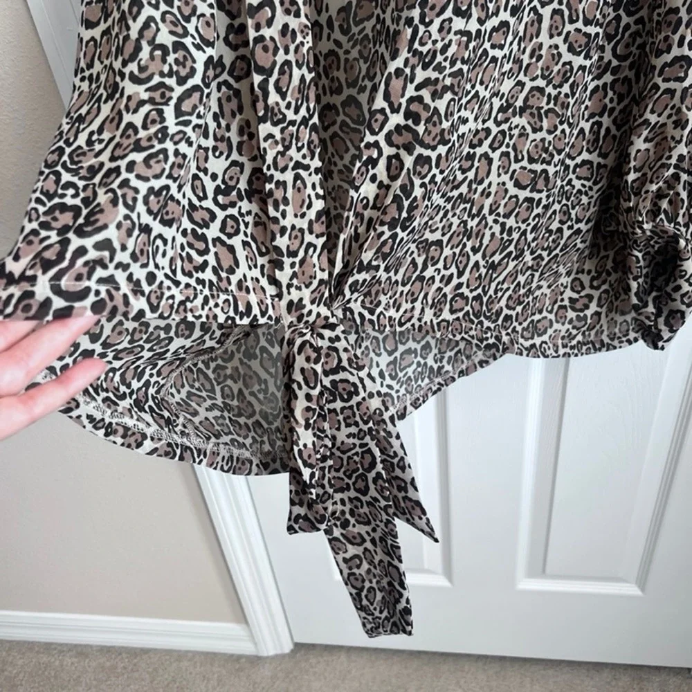Blu Pepper Leopard Print‎ Kimono Cardigan Tie Front Sheer One Size